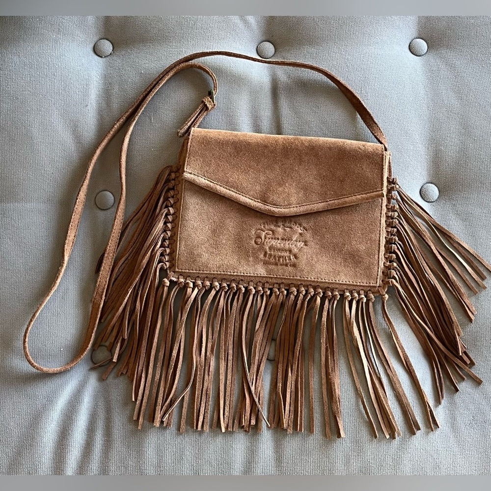 Superdry suede fringe crossbody bag